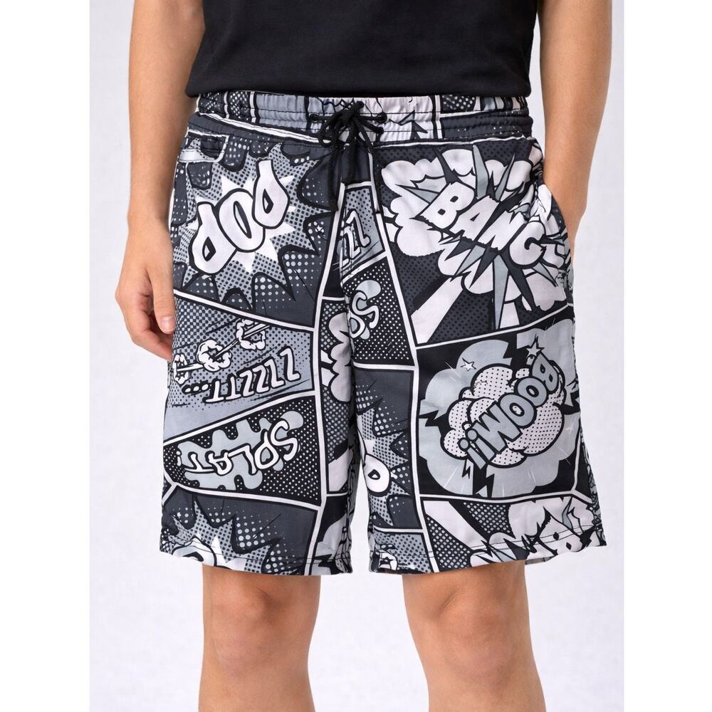 Drill Clothing Co Superhero Graphic Arts Shorts - Grey Scale - Size Small NWT